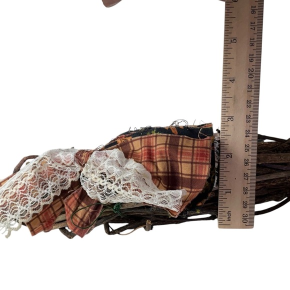 Hand Crafted Thanksgiving Turkey Wreath BeThankful Rustic Red Brown Accent 14 In - Picture 5 of 16